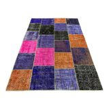 Distressed vintage turkish patchwork rug 219x150 cm wool medium