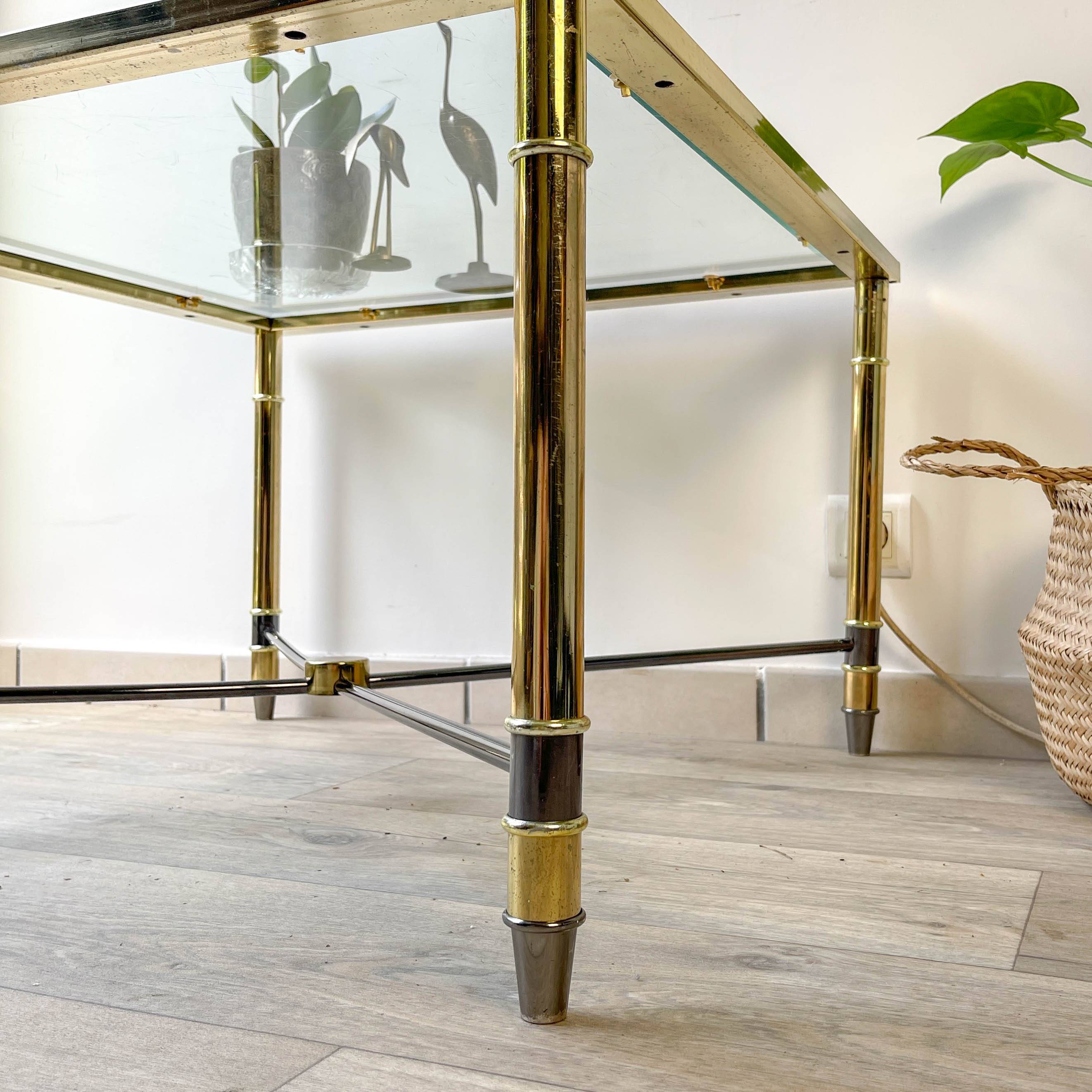 Vintage Brass and Square Beveled Glass Coffee Table