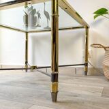 Vintage Brass and Square Beveled Glass Coffee Table