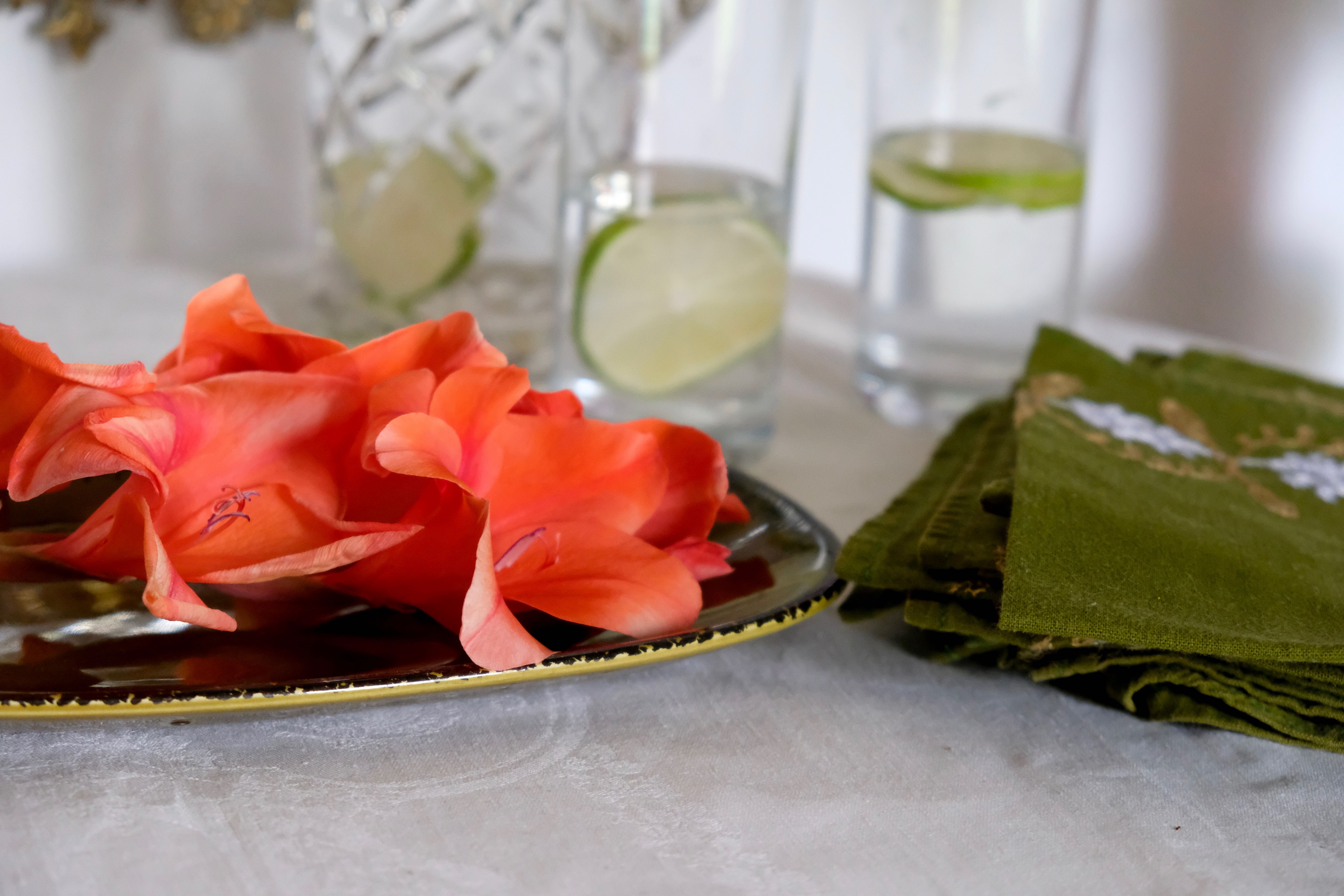 Old olive green oval serving dish Gien France