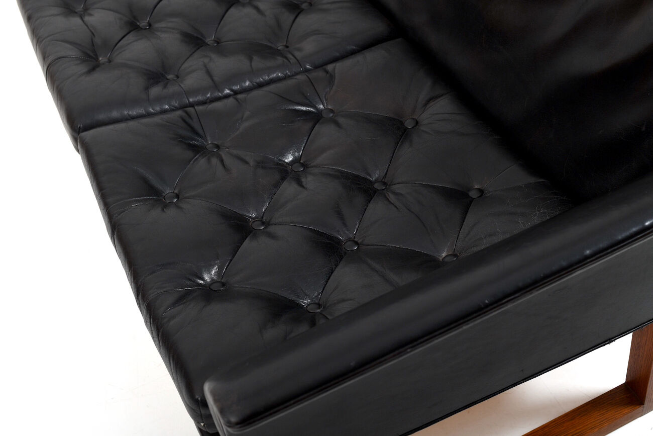 Danish Teak and Black Leather Sofa c.1960