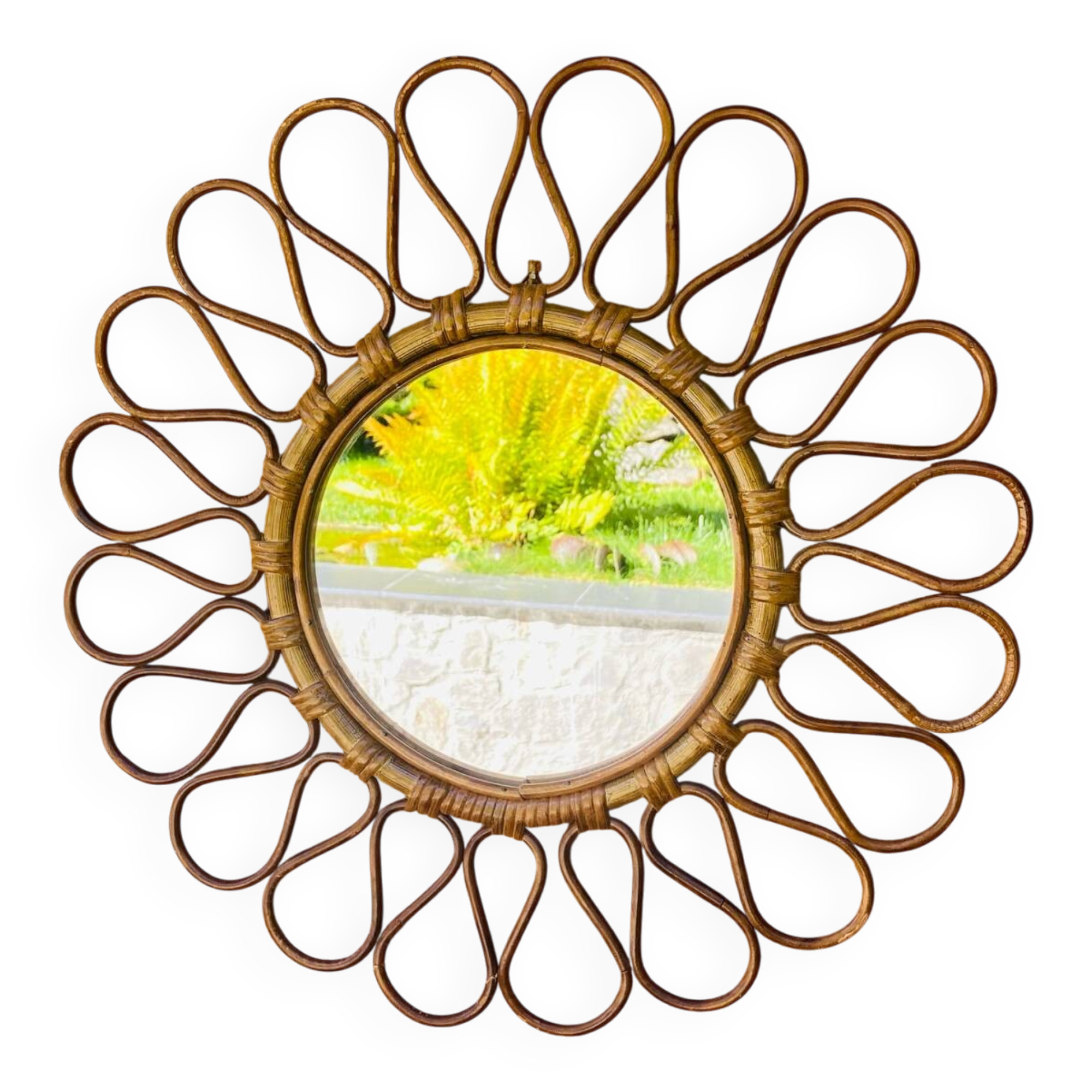 Vintage rattan flower sun mirror