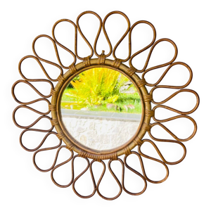miroir soleil en rotin