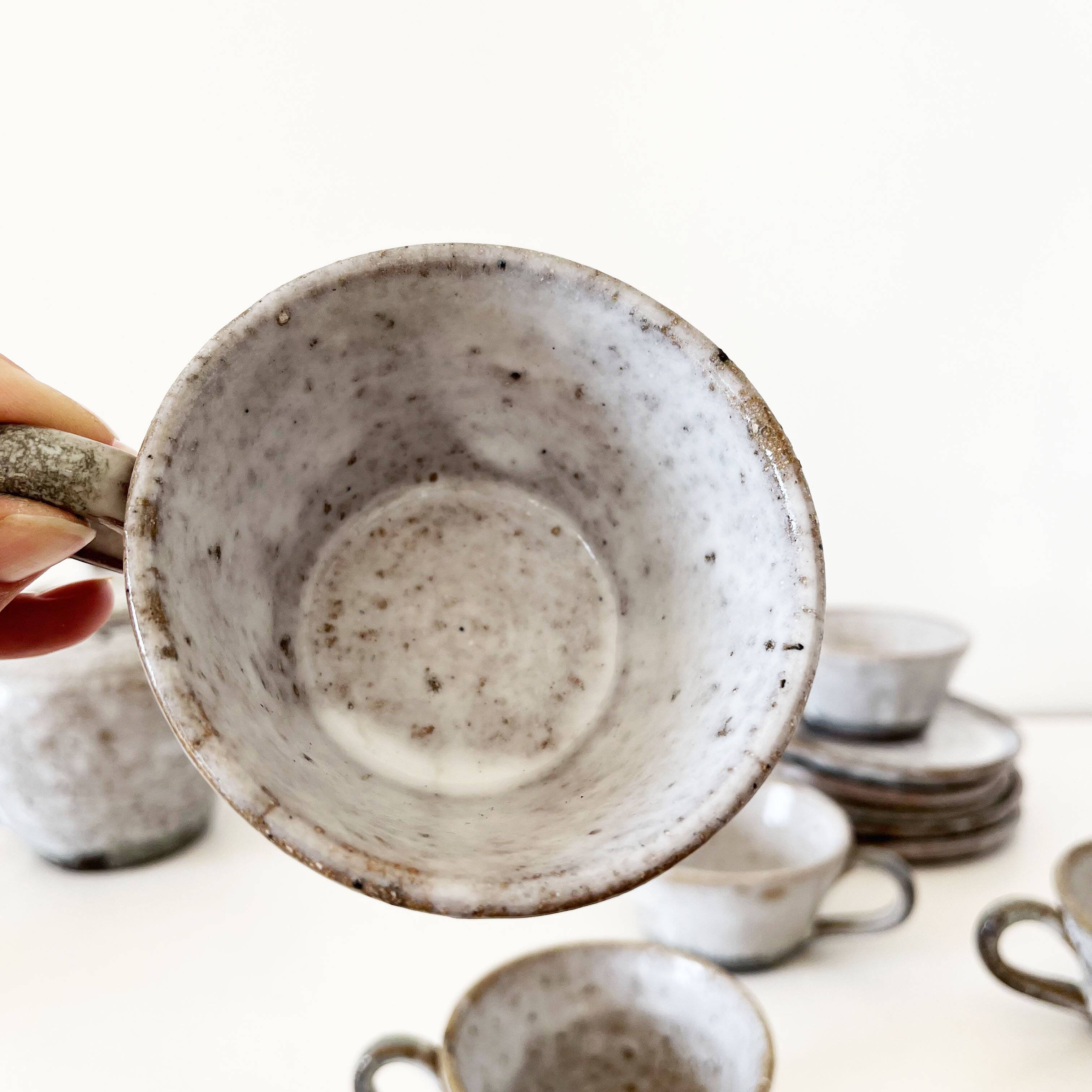Service à café, tasses en grès émaillé vintage