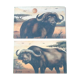Sand painting on wood panel African buffaloes Artist Dm3 (Demba Mbengue)