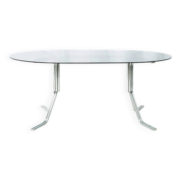 Table à manger avec double piètement tubulaire en chrome, 1970s