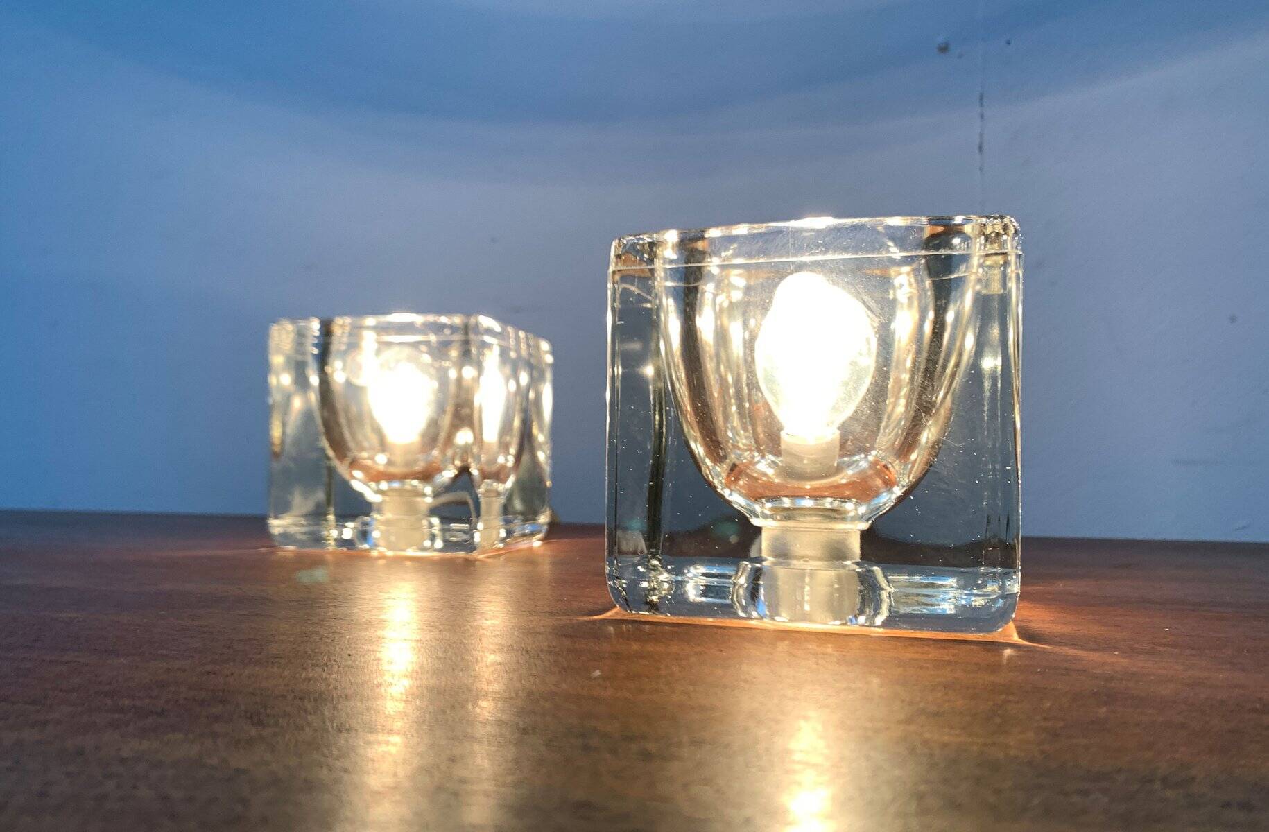 Vintage German glass cube table lamps TA 14 by Peill & Putzler, 1970s, set of 2.