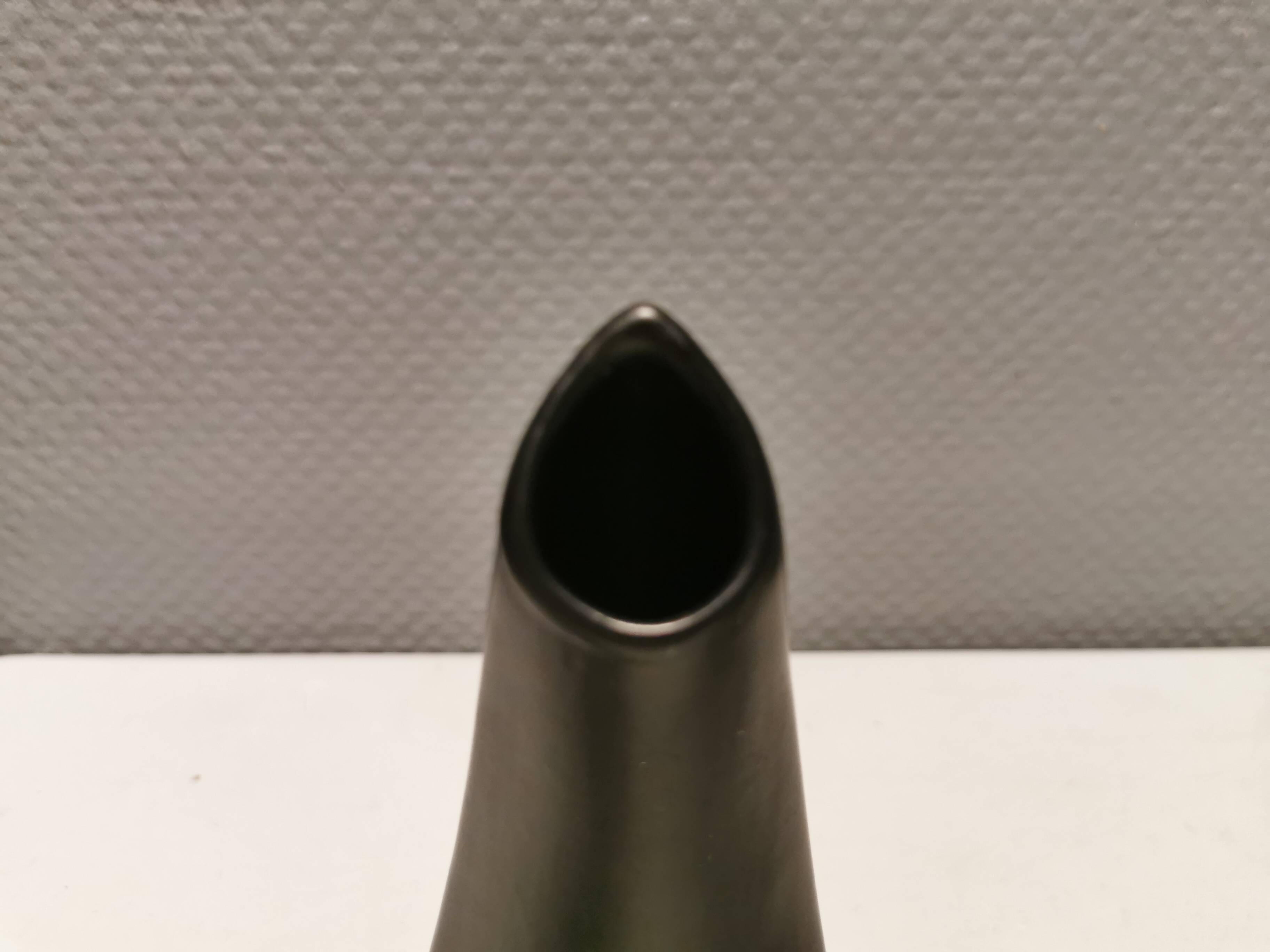 Sculptural black vase with yellow pattern from Hedebo Keramik Denmark 1950-1960s.