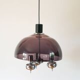 Three-branched chandelier in smoked plexi and chrome, Space Age, 1970
