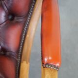 Red flame-grained English cow leather chesterfield armchair