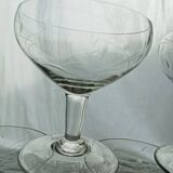 Lot de 5 coupes à champagne en verre gravé feuillage