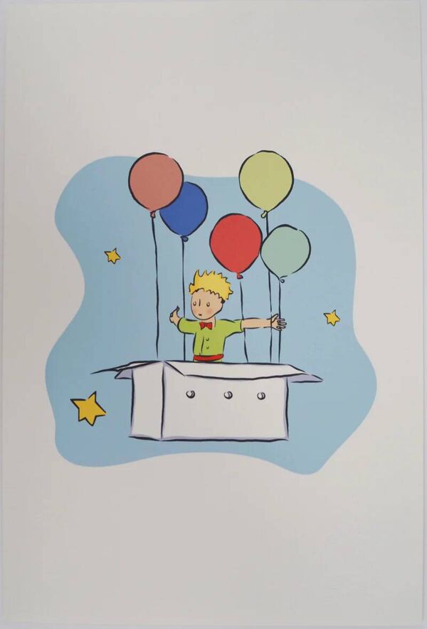 Antoine de Saint-Exupéry : Le Petit Prince en ballon, lithographie