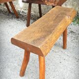 Set of four brutalist chairs and a bench, France, 1960s