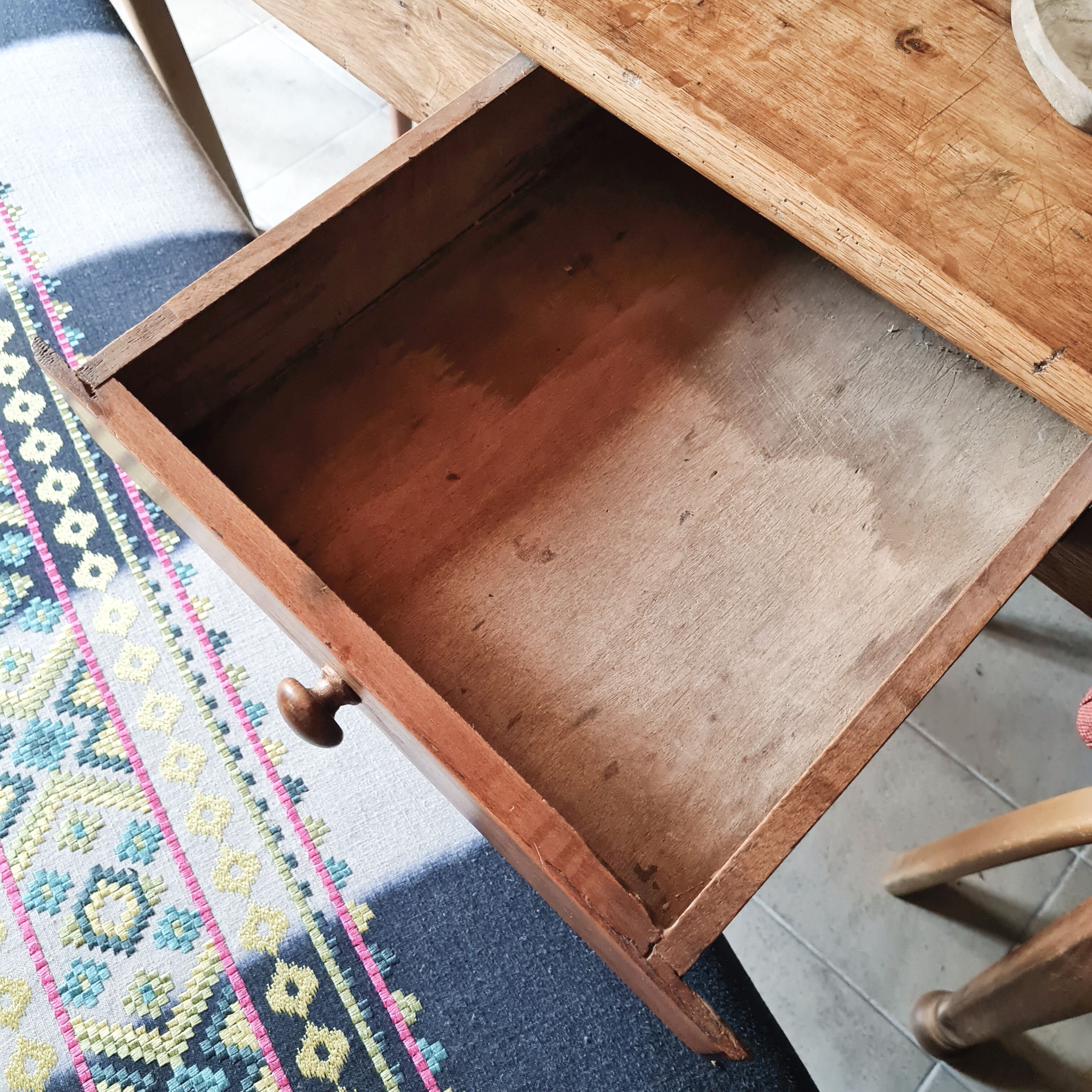 Old farmhouse table 2 drawers