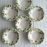 6 large slip bowls, floral and strawberry pattern