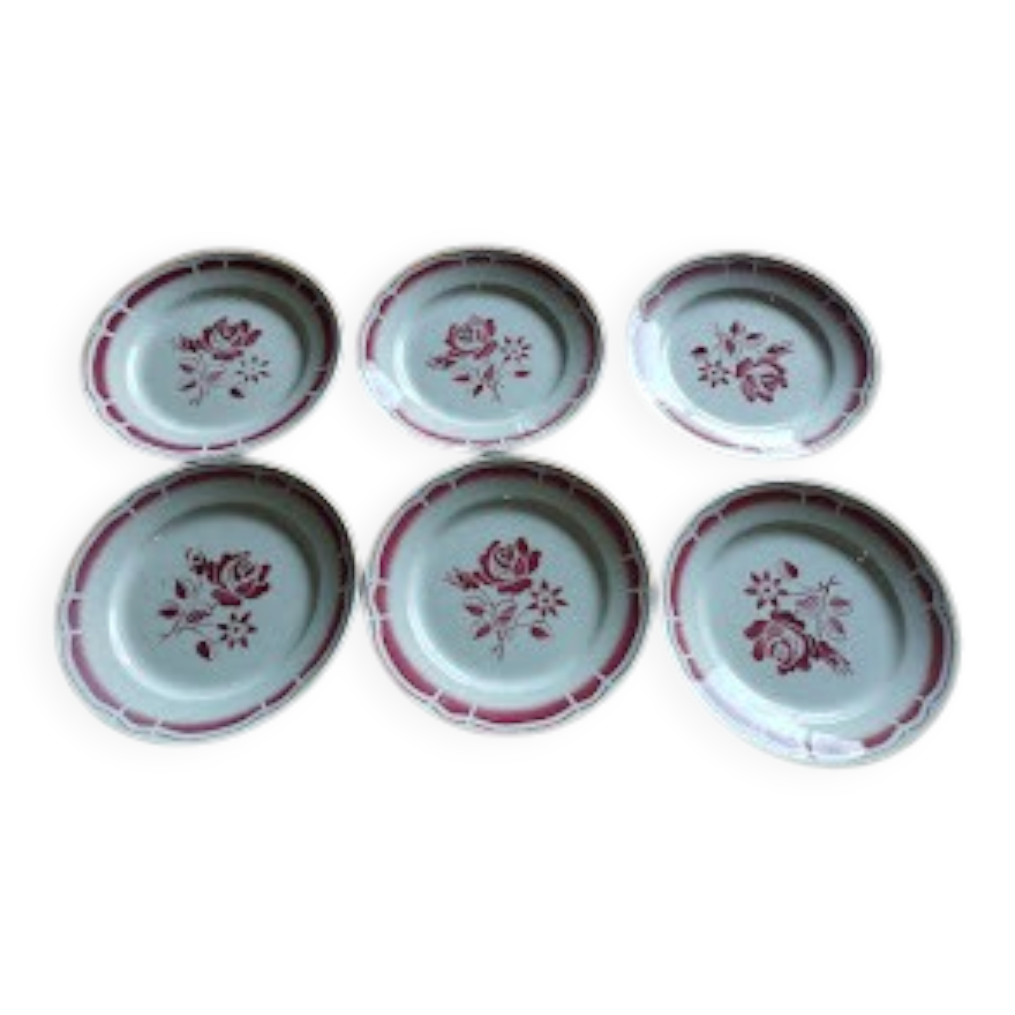 Charming set of 6 antique flat plates from the Badonviller factory.