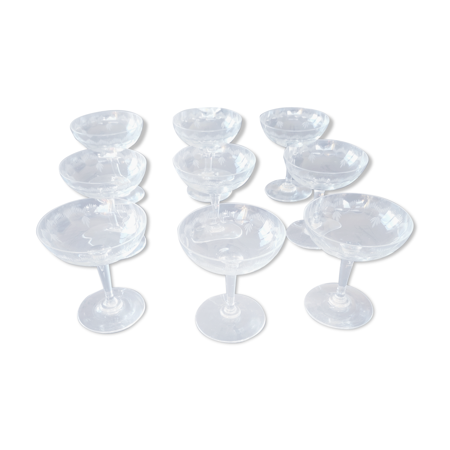 9 engraved champagne glasses