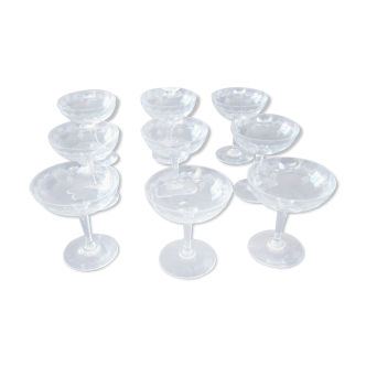 9 engraved champagne glasses