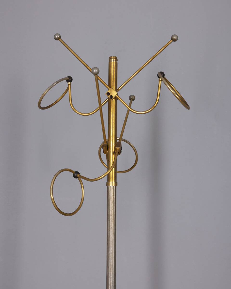 Vintage 1960s floor coat stand in golden brass, italian design