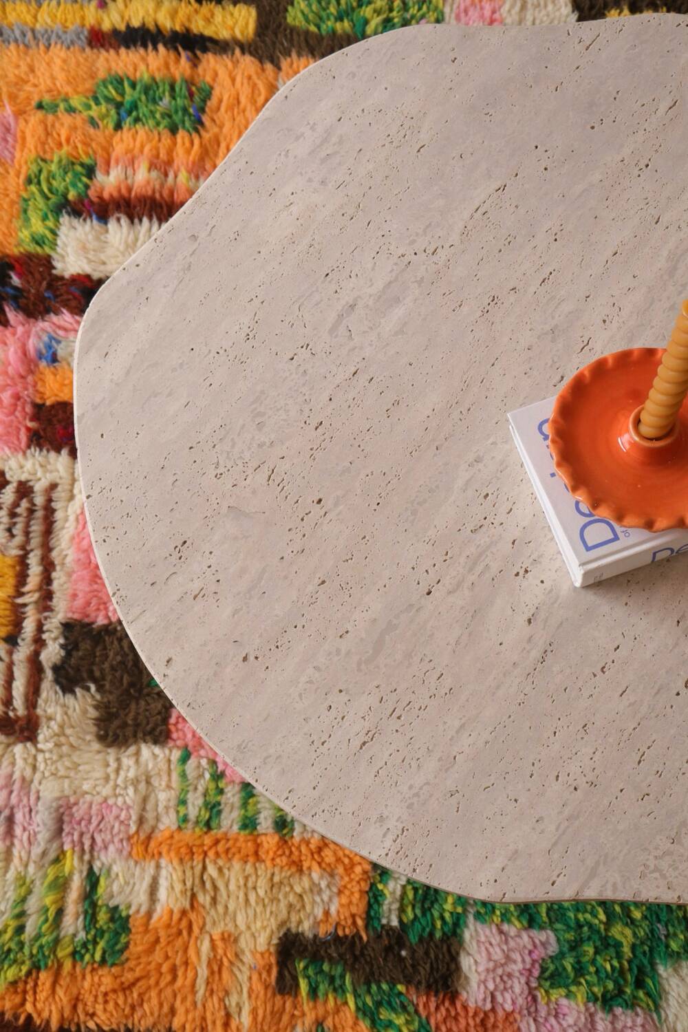 Organic shape travertine coffee table