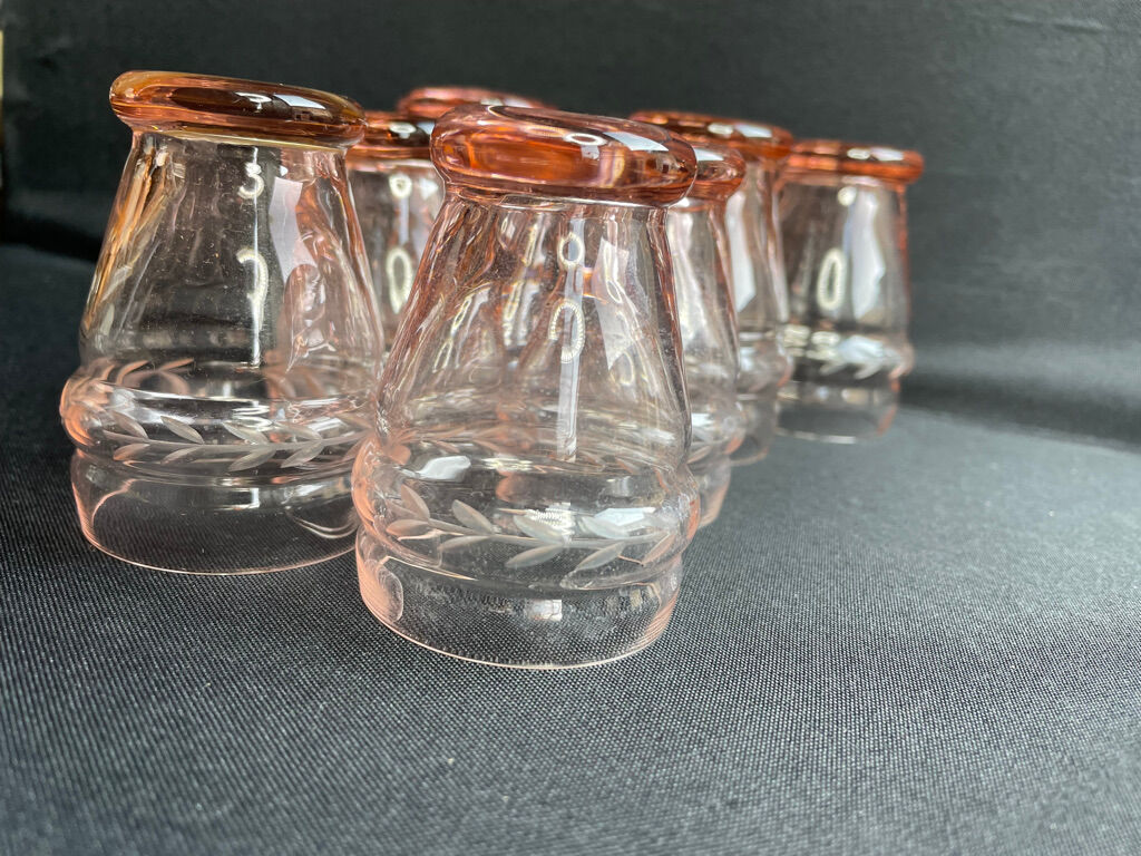 Service for 4 people - Art Deco - Glass or 1/2 pink crystal blown and cut