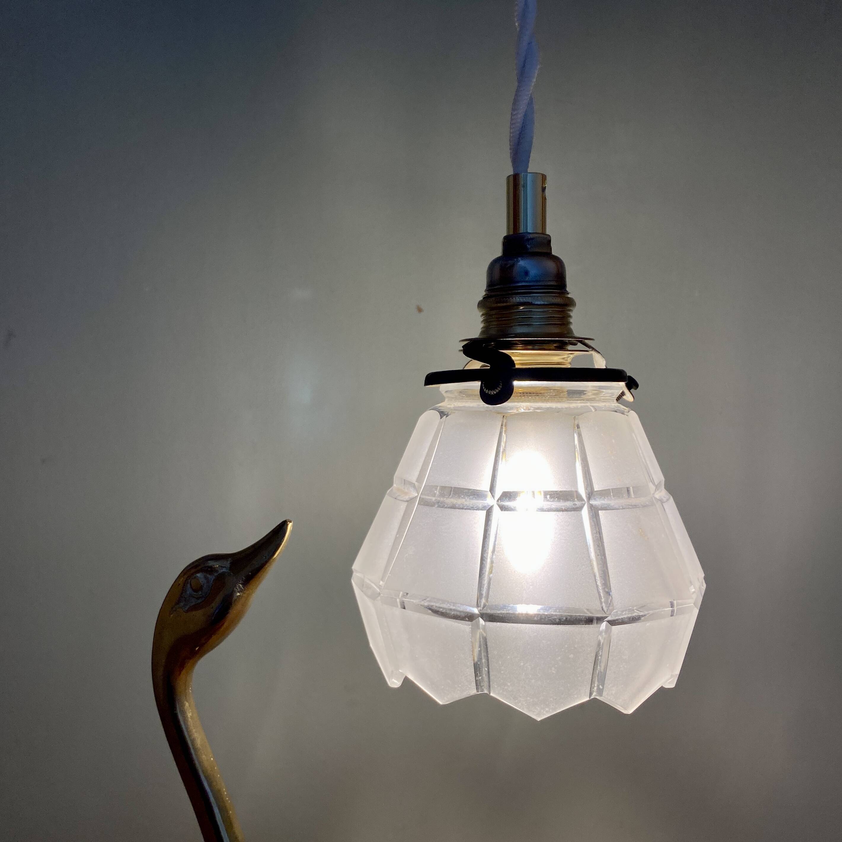 Vintage art deco tulip walking lamp in frosted glass