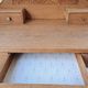 Art Deco oak desk, stripped finish, console size, 3 drawers.