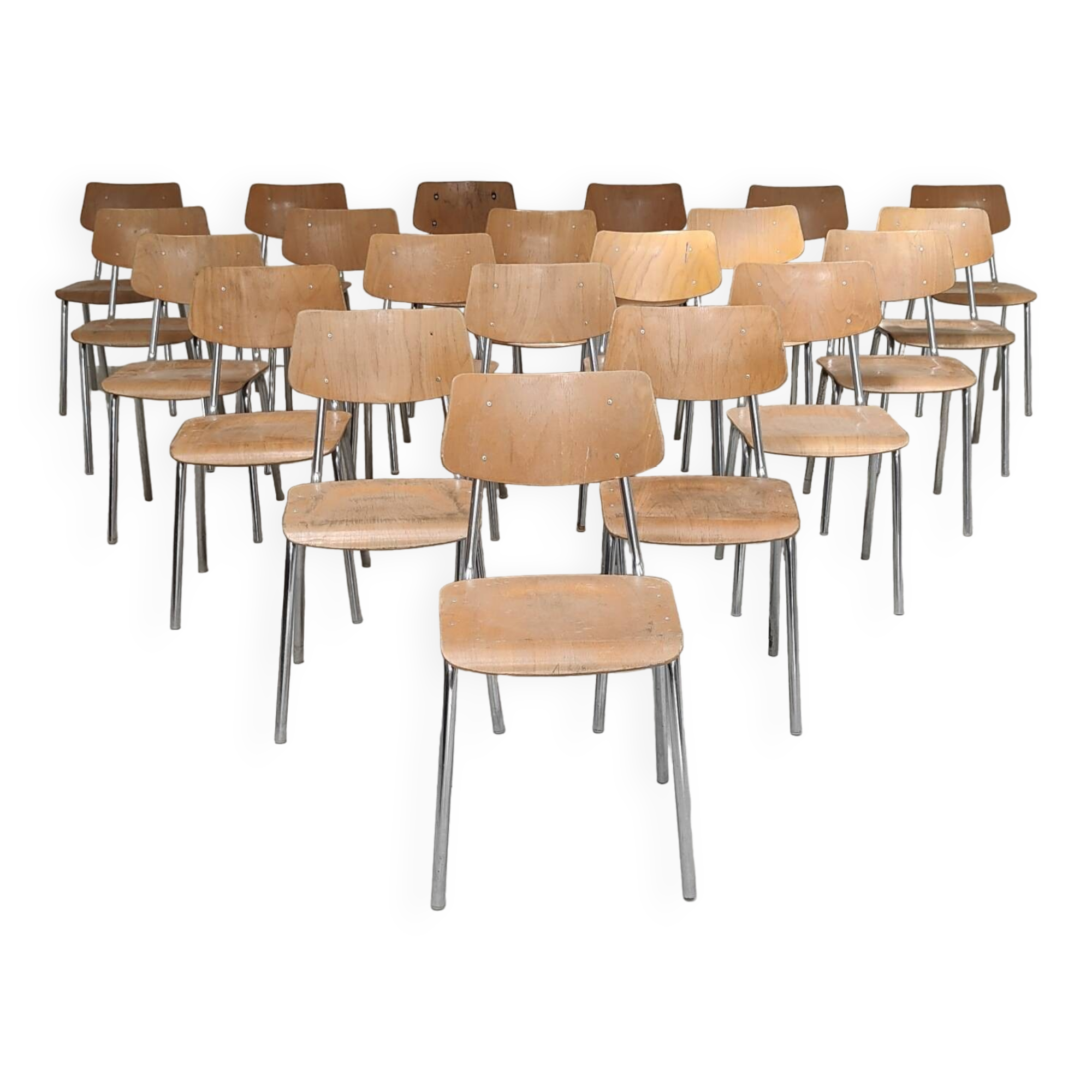 Set of 22 Kovona chrome and wood restaurant chairs