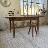 1950s pine and oak farmhouse table with multiple drawers