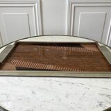 Plateau miroir en chrome, verre, bois et marqueterie années 60-70