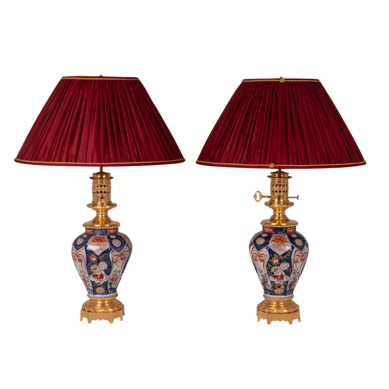 Pair of Imari porcelain and bronze lamps, circa 1880