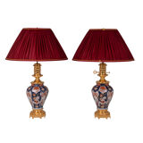 Pair of Imari porcelain and bronze lamps, circa 1880