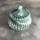 Old candy pot in glass molded effect green and white 12.5 cm