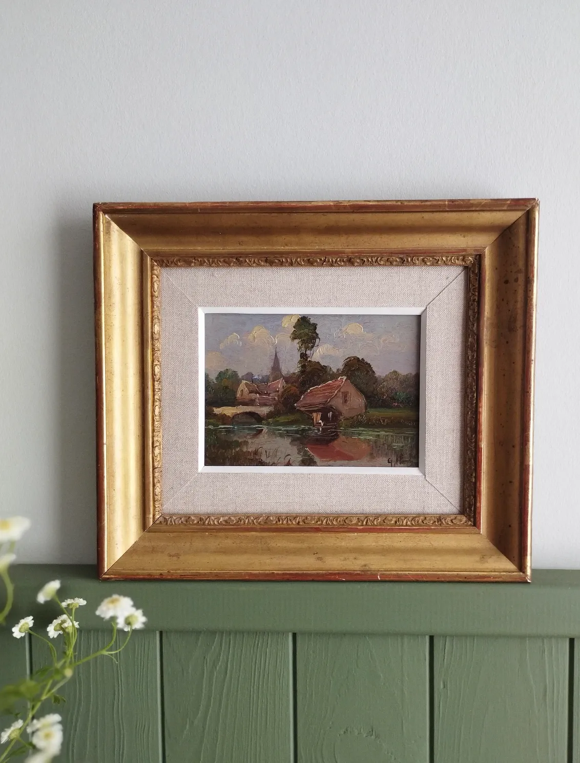 Washerwoman at the washhouse - Old oil painting signed Gilbert
