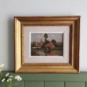 Washerwoman at the washhouse - Old oil painting signed Gilbert