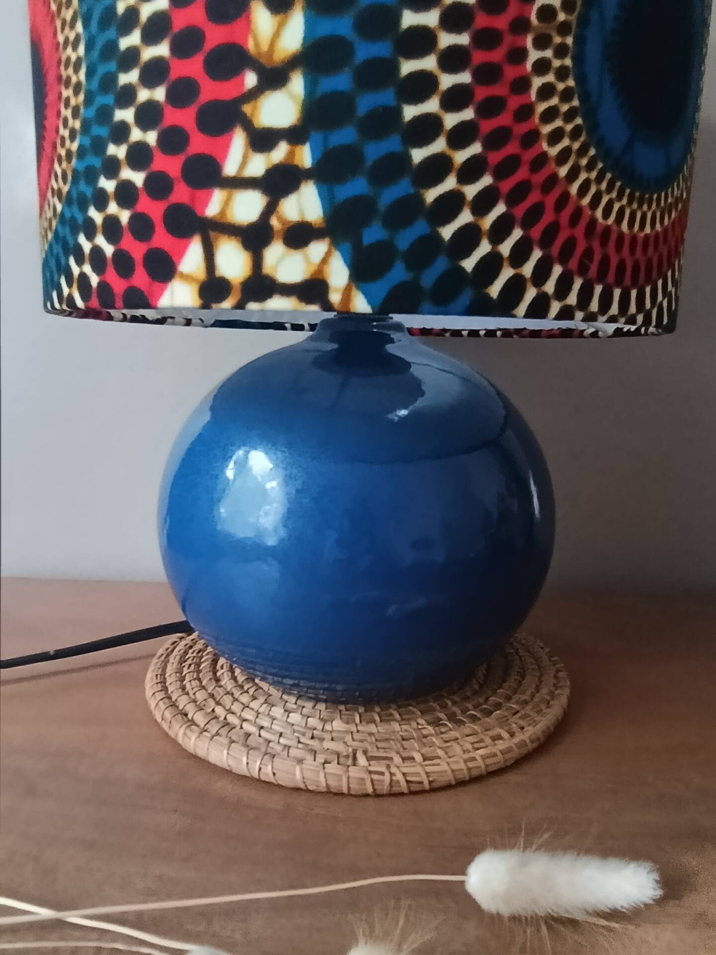 blue ceramic lamp | ethnic printed wax lampshade