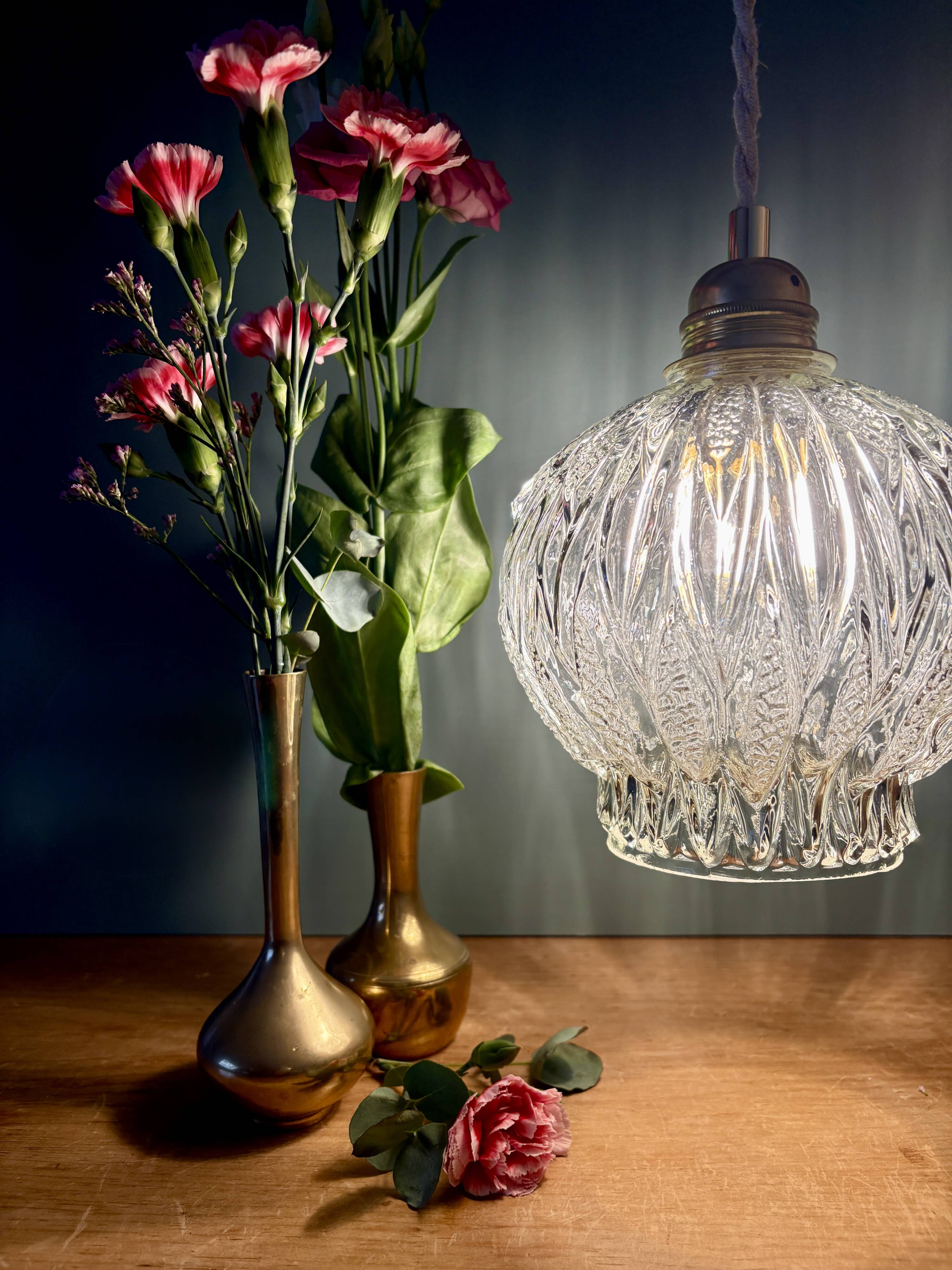 Vintage globe pendant light in molded glass