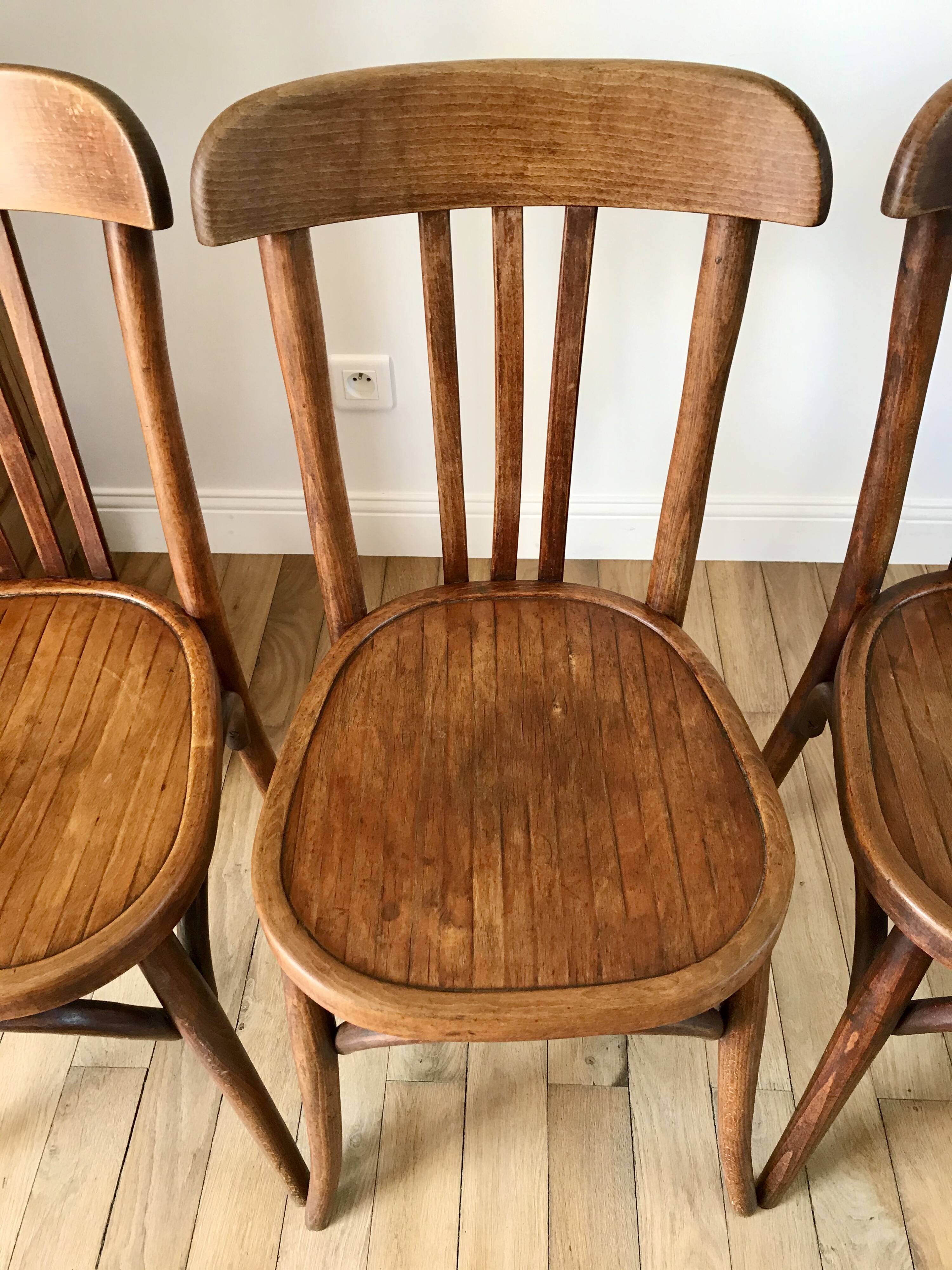 Set of 5 baumann bistro chairs in bent wood stamped xxth