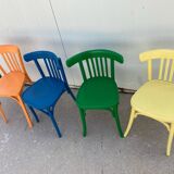 4 multi-colored bistro chairs