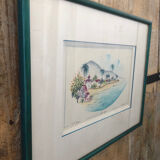 Watercolor painting nadine martinique st anne + wood frame #a224