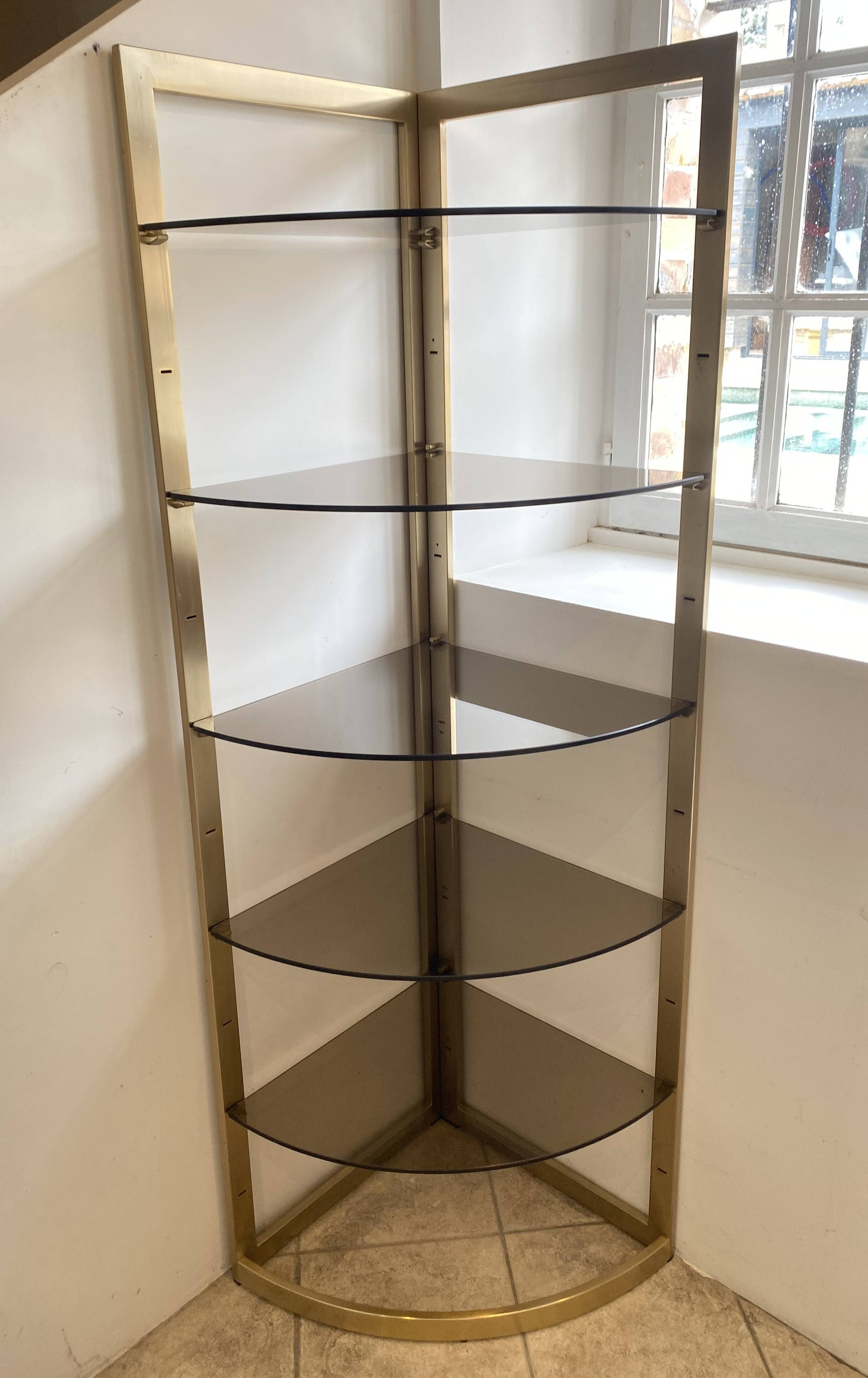 Bibliothèque vitrine étagère murale angle modulable verre et métal doré 70