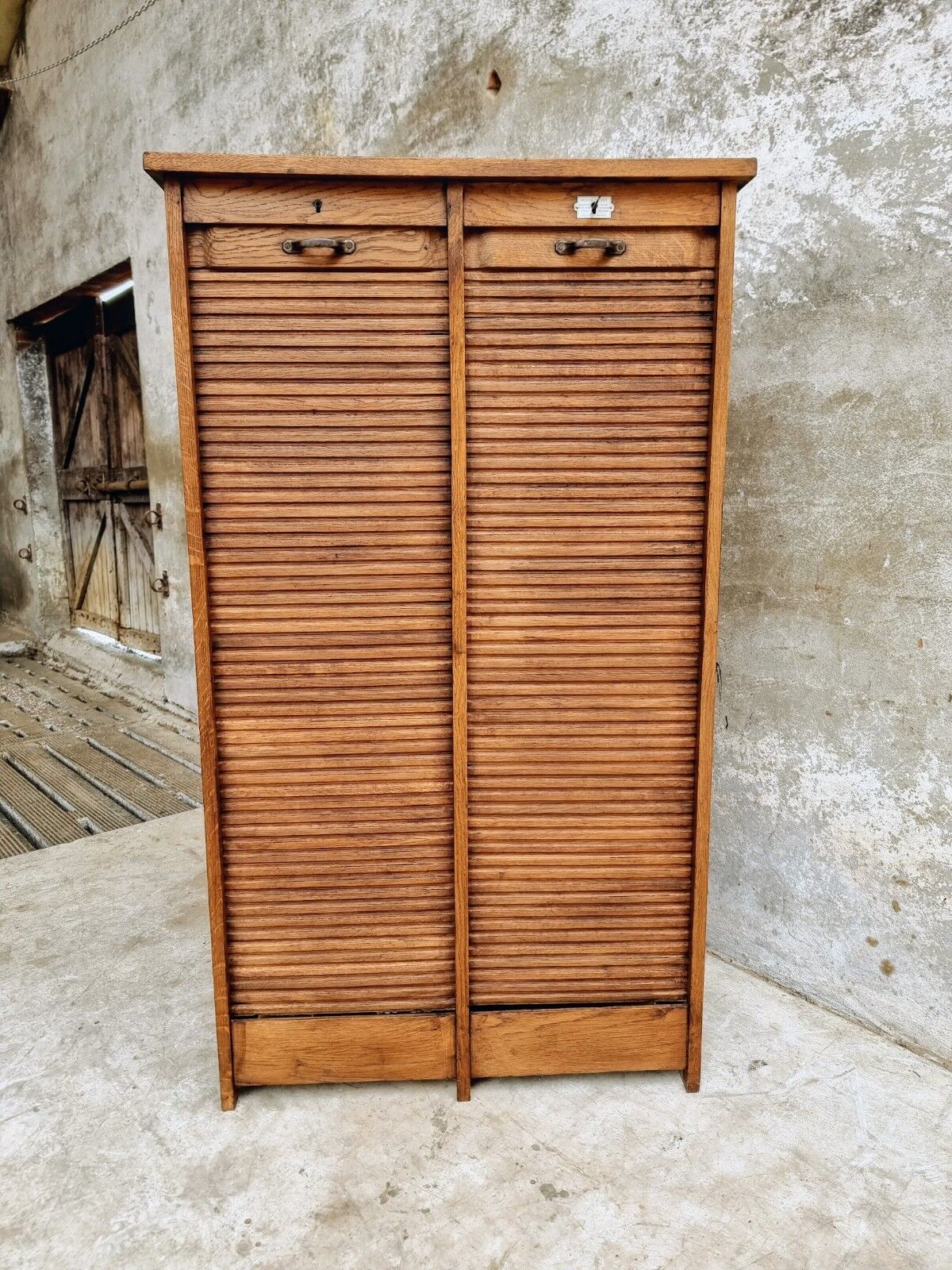 Antique roller shutter cabinet Paris oak wall cupboard