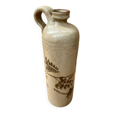 Antique beige enameled ceramic bottle vintage leaf decor