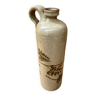 Antique beige enameled ceramic bottle vintage leaf decor