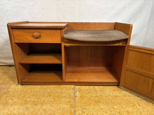 Siège téléphonique en teck rétro vintage des années 1960-1970 par Nathan. Élégant.