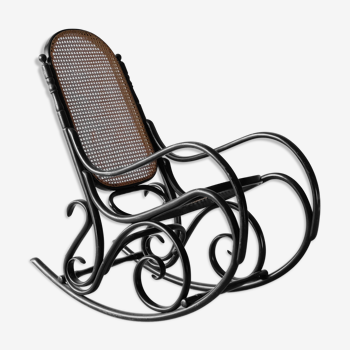 Black rocking chair in curved wood, years 50