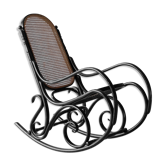 Black rocking chair in curved wood, years 50