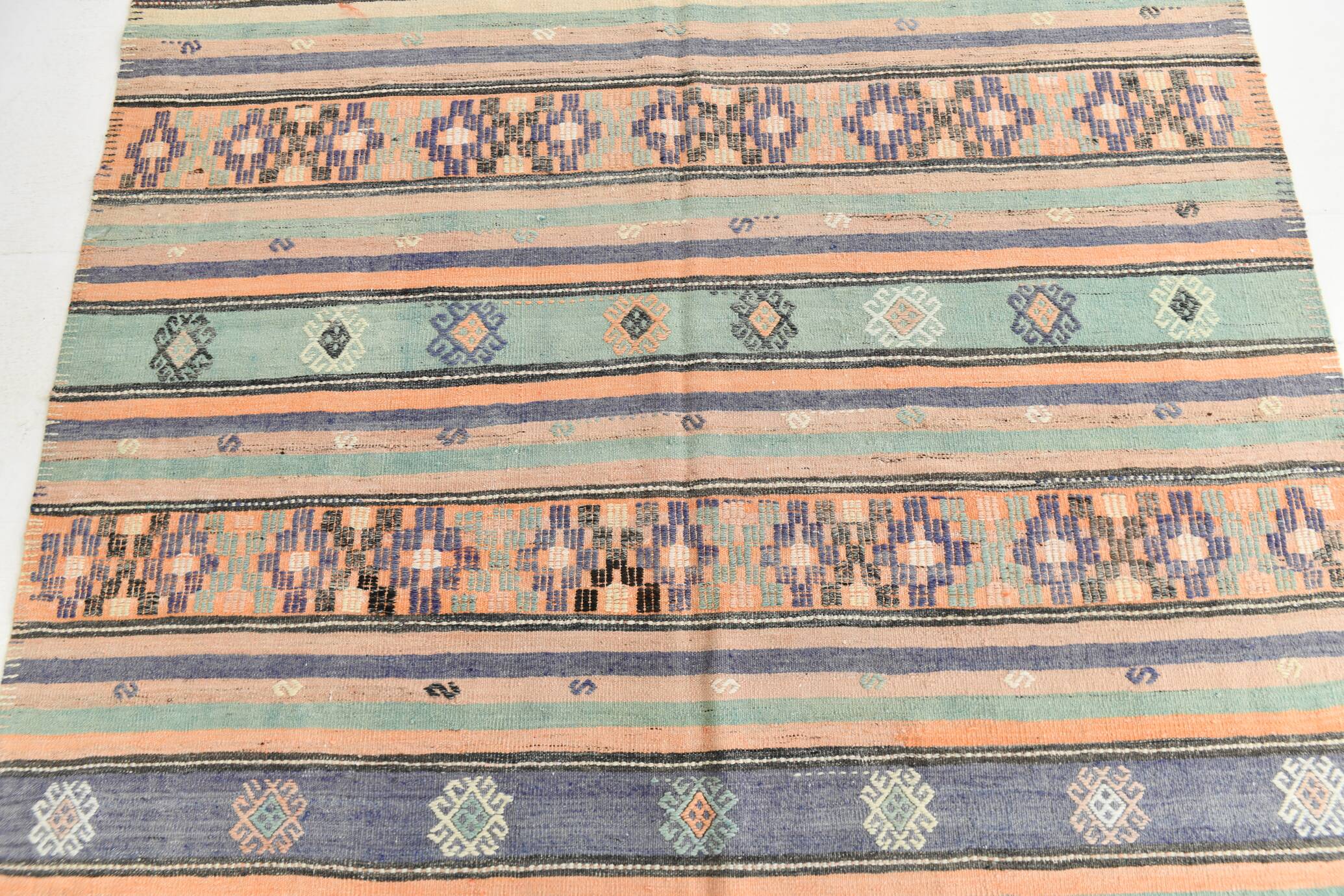 6x12 Pale Orange Green Handmade Vintage Rug, 174x359Cm