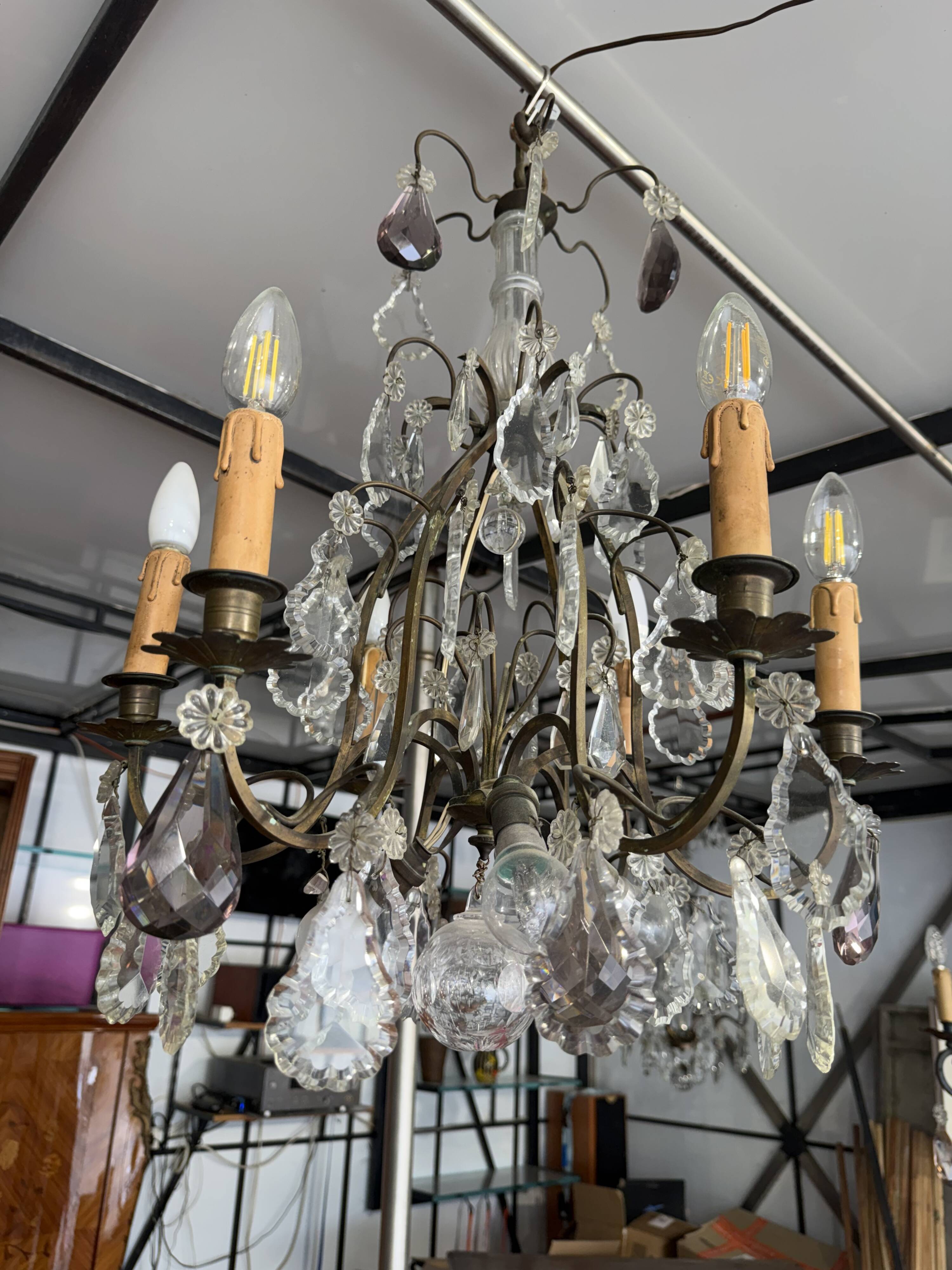 Lustre cage 9 lights with pendants Louis XV