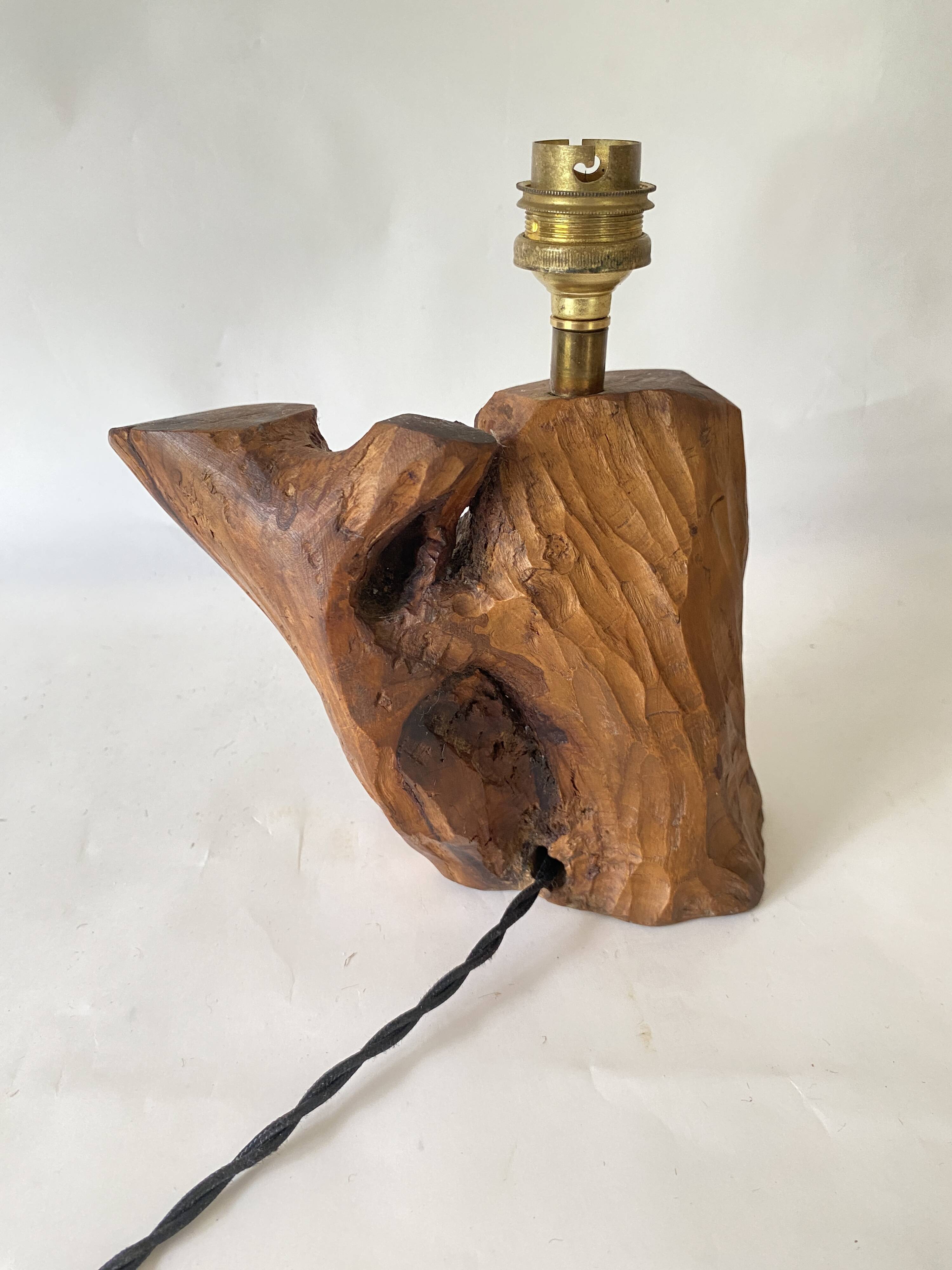 Wooden lamp, new fabric cable, cardboard lampshade